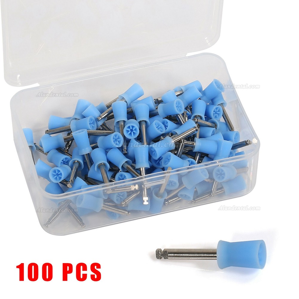 100pcs Dental Firm Prophy Cup Rubber Polish Brush Blue Polishing Head
